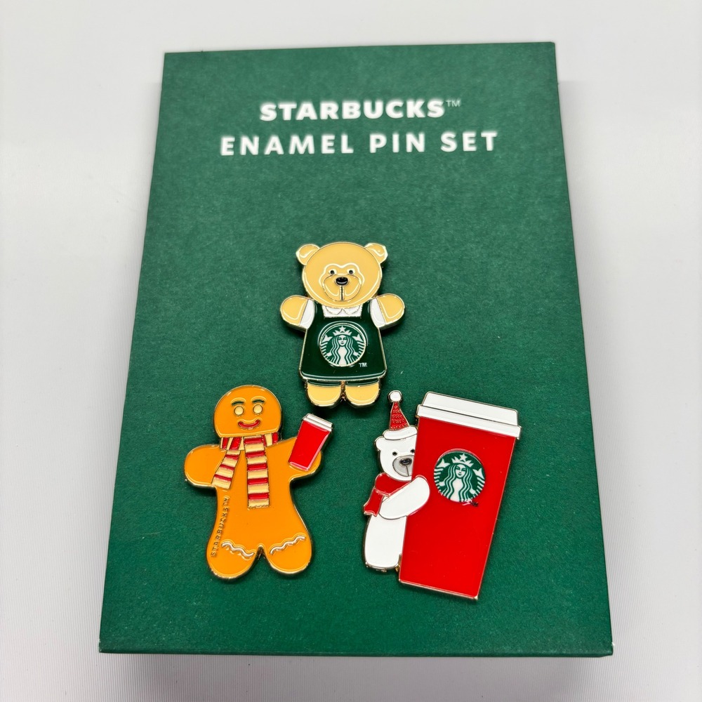 Starbucks Enamel Pin Set 2025 OS Multicolor Holiday Bearista Gingerbread Cup
